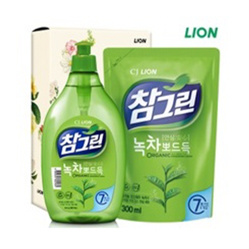 CJ 라이온 참그린 주방세제 500g 용기 / 녹차 주방세제 300g 리필 (2종)
