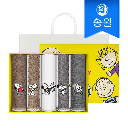 [송월타올] 스누피 멜로우 타올 5매 선물세트 쇼핑백 s