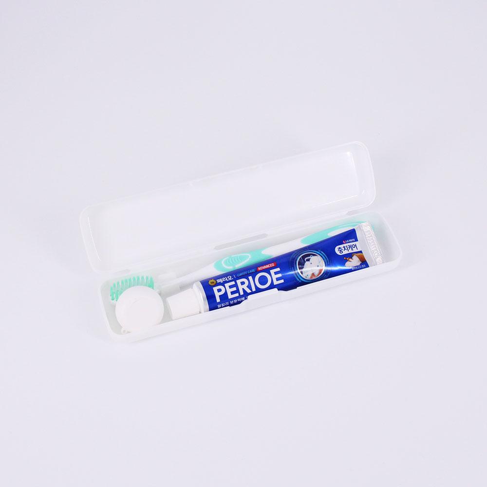 LG 페리오치약 미세모칫솔 치실 휴대용 여행용 백색PP케이스 세트