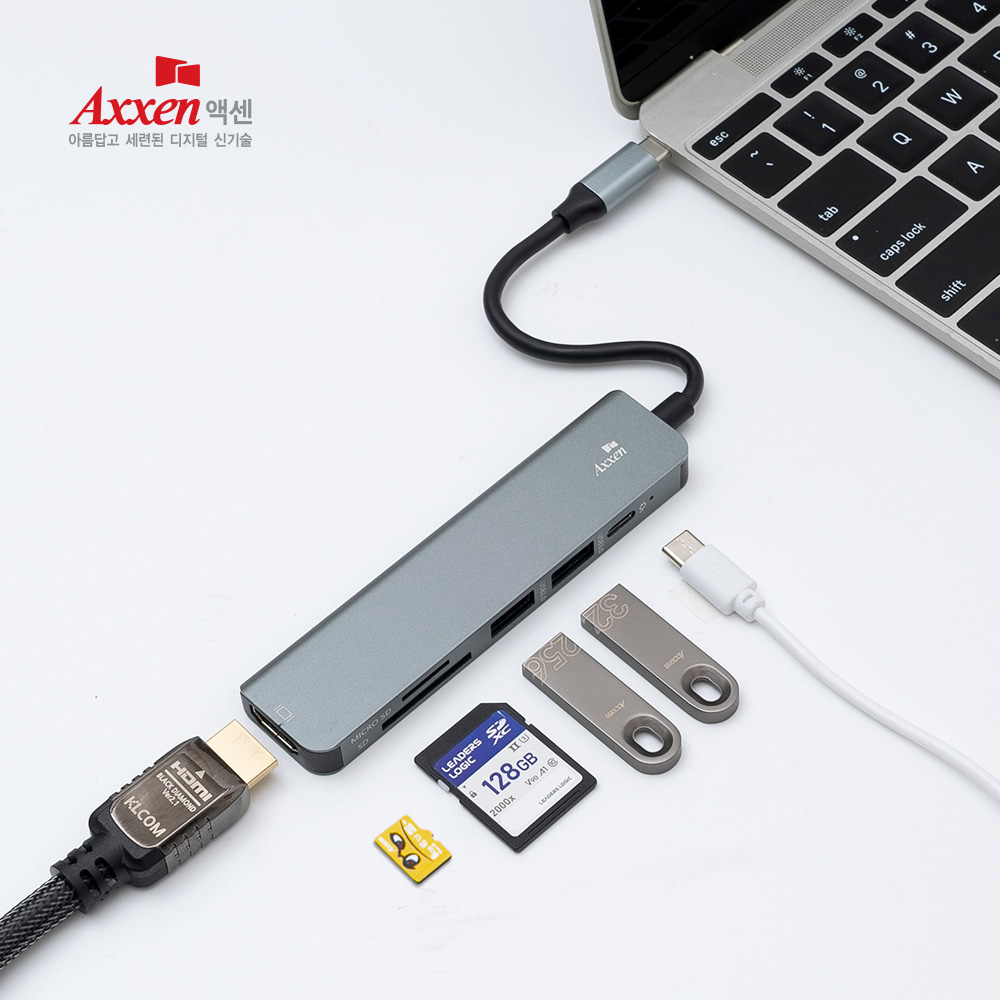 액센 6in1 C타입 멀티 허브 HDMI, 1GB 랜포트