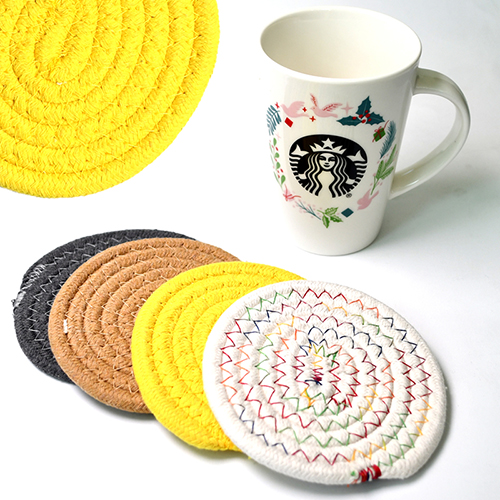 모모카멜 패브릭 컵받침 면끈직조 티코스터 원형 4가지 색상 (LS01)
