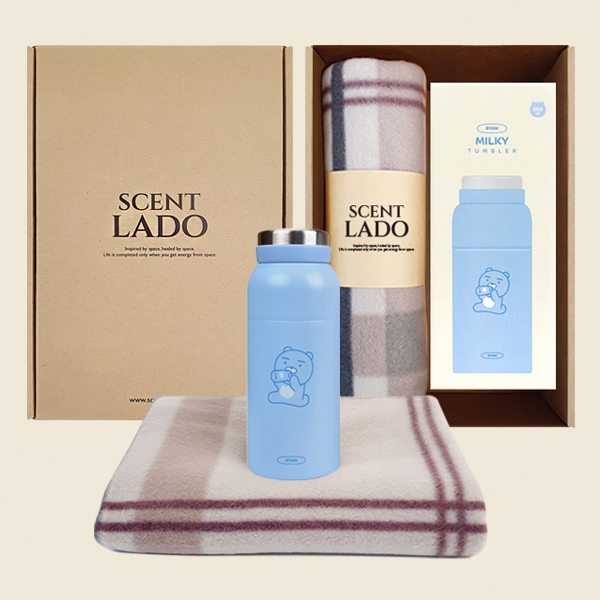 센트라도 패턴 담요+카카오 밀키 스텐 텀블러 350ml 세트