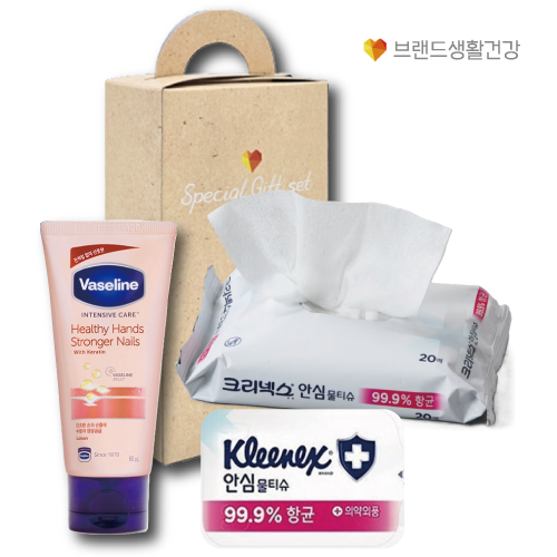 브랜드생활건강 2종세트 (크리넥스 안심물티슈+바세린 핸드크림)