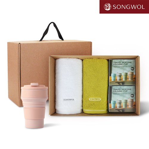 [송월타올] 리빙 기프트세트 32 송월 컬러풀타올 170g 2P + 실리콘텀블러500ml 2P