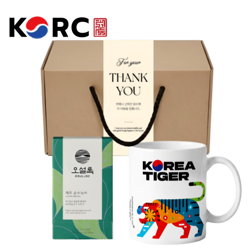 대한민국 태극기 호랑이 호작도 모티브 도자기 머그컵 355ml 오설록 티백 선물세트