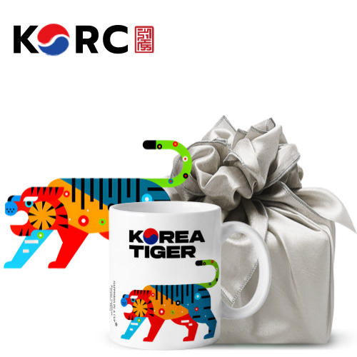 대한민국 태극기 호랑이 호작도 모티브 도자기 머그컵 355ml 보자기 포장