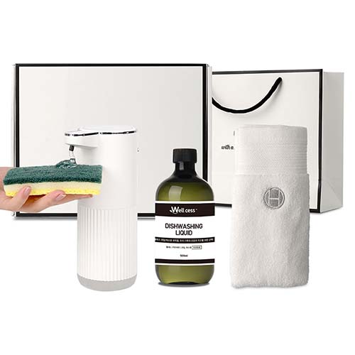 웰세스 WG-102GT 젤 주방세제 자동 디스펜서 1개 + 리필 500ml 1개 + 핸드타올 1개 세트