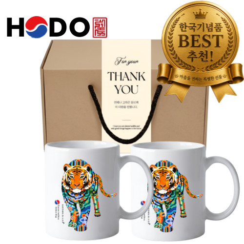 한국기념품 단청 호작도 호랑이 머그컵 355ml 2P 선물세트