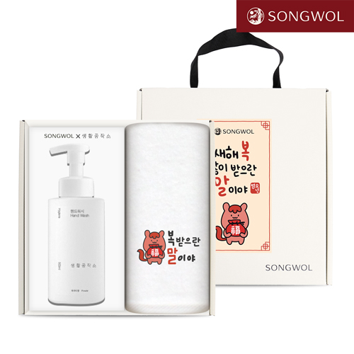 송월 핸드워시 기프트세트 18 (신년 붉은 말이야 자수 호텔수건 150g 1P + 생활공작소500ml 1P)