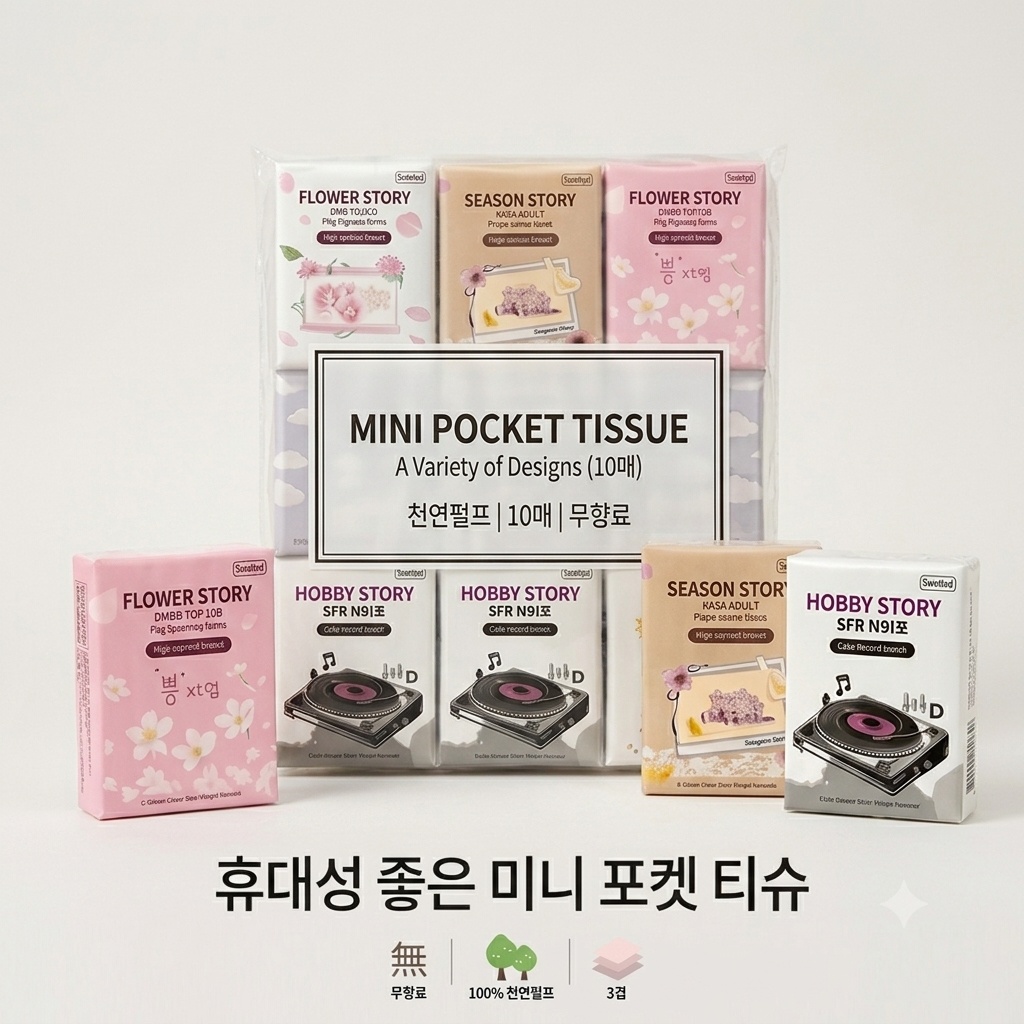 휴대용 포켓티슈 3겹 10매 (천연펄프 무형광)