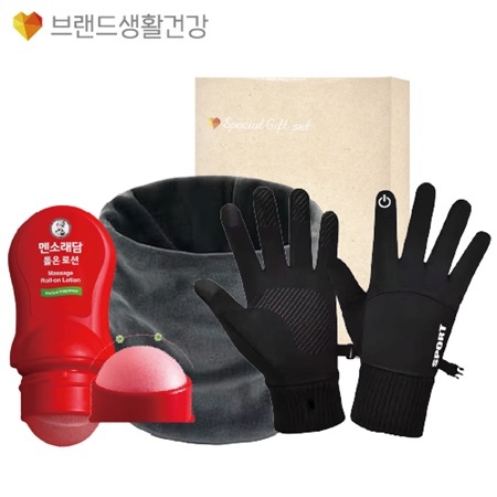 브생건 방한세트 (벨벳 넥워머+스마트 방한장갑+멘소래담 롤온 마사지로션)
