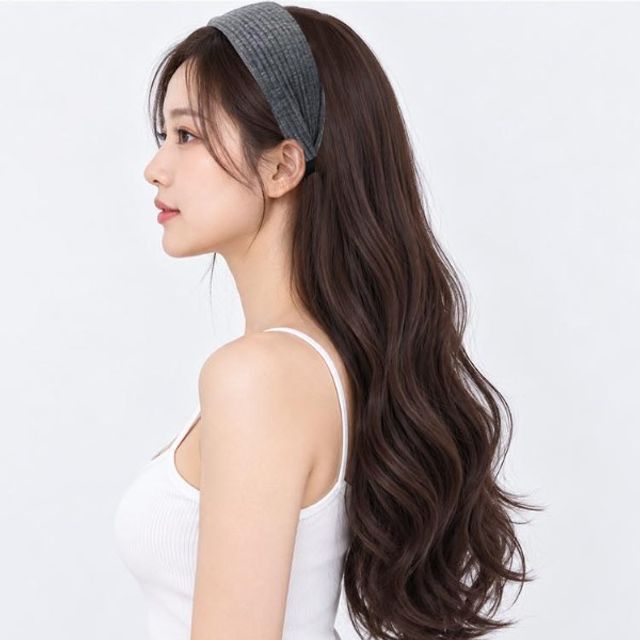 헤어밴드 가발 자연스러운 롱웨이브 볼륨 붙임머리