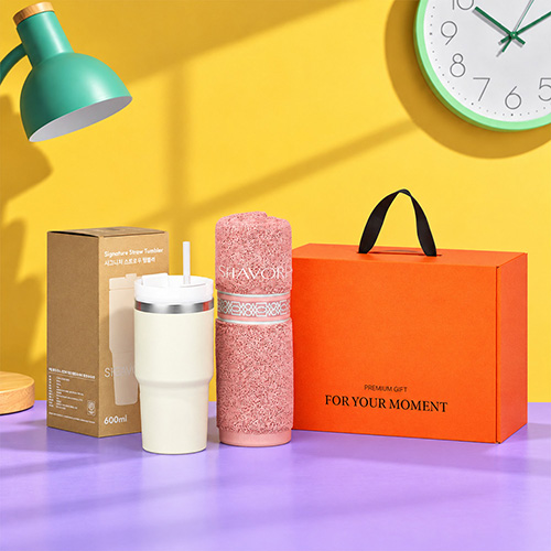 골드존 시그니처 스트로우 스텐 텀블러세트 600ml+샤보렌 디럭스40 송월타올세트