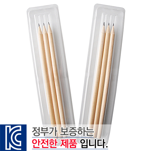 원목 양절 연필 투명 사각 케이스 3P세트