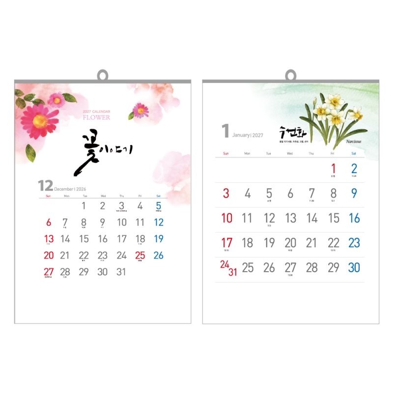 2027년 꽃이야기 UC-06 벽걸이 달력 캘린더