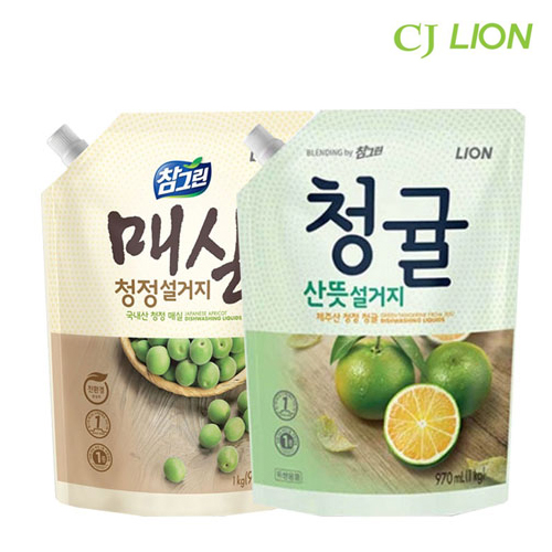 라이온 참그린 매실 청정 설거지(리필)1kg / 청귤 산뜻 설거지(리필)1kg