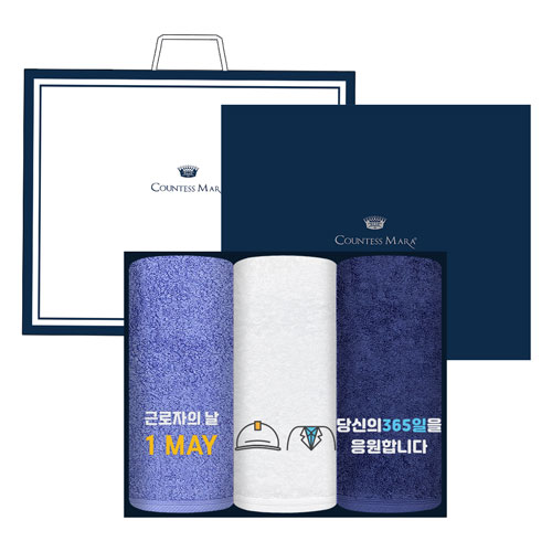 [송월타올]호텔 향균 타올 180g 3P 세트3매 고급박스, 쇼핑백근로자의 날 자수