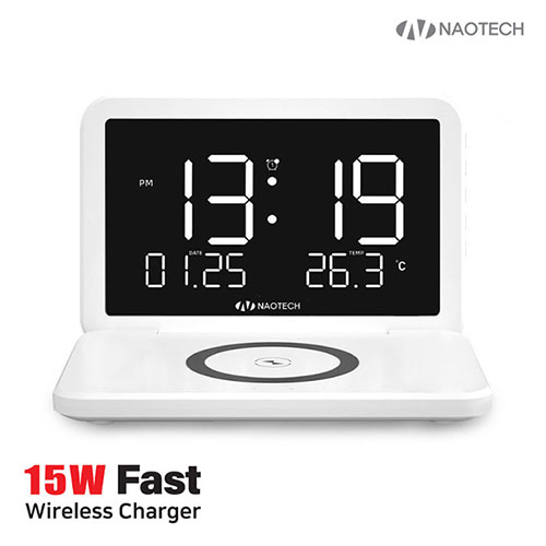 나오 15W 무선충전 디지털 알람시계 NAO-L4700C