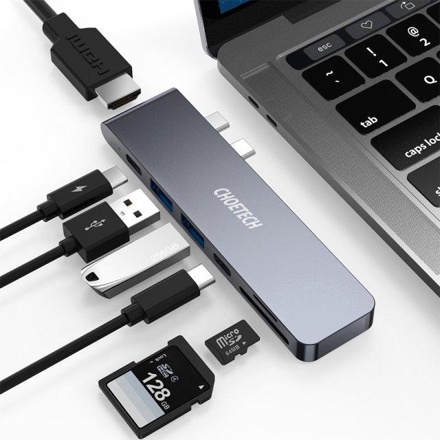 초텍 7in2 맥북프로 맥북에어 멀티포트 어댑터-hdmi포드,usb3.0,c포트,카드리더기