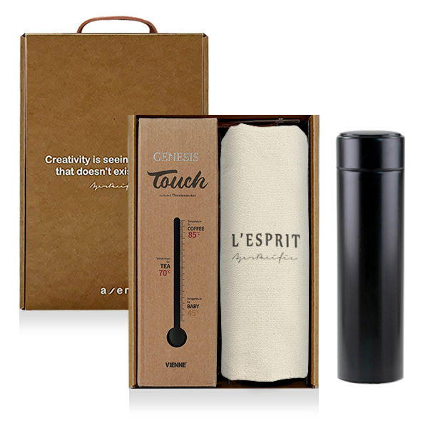 레스쁘리 고급 텀블러 세트 CCC (솔리드 에코백 + 제네시스 터치 온도계 텀블러 500ml )