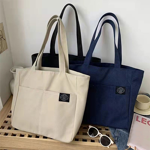 룩앳걸 더블포켓 무지 에코백 데일리백 숄더백