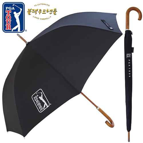 PGA 70 자동 블랙 우드 핸들 장우산