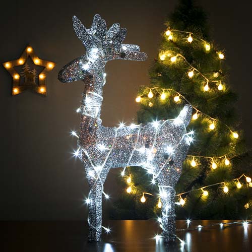 크리스마스 대형 사슴장식 LED 반짝이 실버 (70cm)