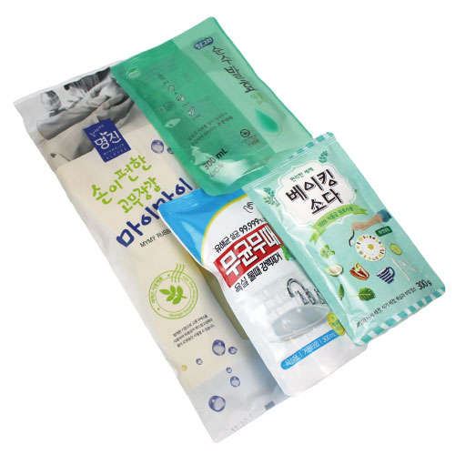 마이마이 고무장갑 + 참그린 주방세제 리필 + 베이킹소다 + 무균무때 욕실용 세정제 4종세트
