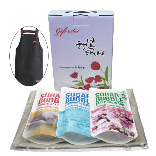 고급형 방수 앞치마 + 슈가버블 주방세제 리필 + 슈가버블 세탁세제 리필 + 슈가버블 섬유 유연제 리필 4종세트