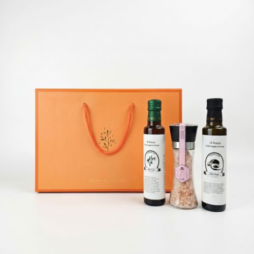 올리브오일 250ml + 아보카도오일 엑스트라버진 250ml + 핑크솔트200g 글라인더포함 선물세트