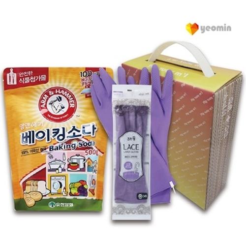 브랜드생활건강세트 크린랩 레이스 고무장갑 + 암앤해머 베이킹소다