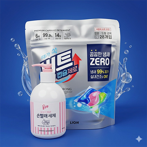 냄새제로 비트 캡슐세제 28입 + 애경 울샴푸 손빨래 펌프형 세제 380ml + 끈케이스