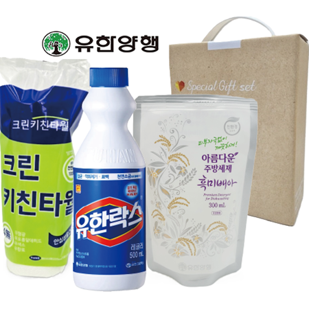크린키친타올+유한락스500ml+주방세제흑미배아