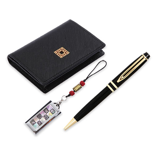 전통기념품 고급 금장 볼펜 소가죽 완자문 명함지갑 전통 자개 대용량 USB