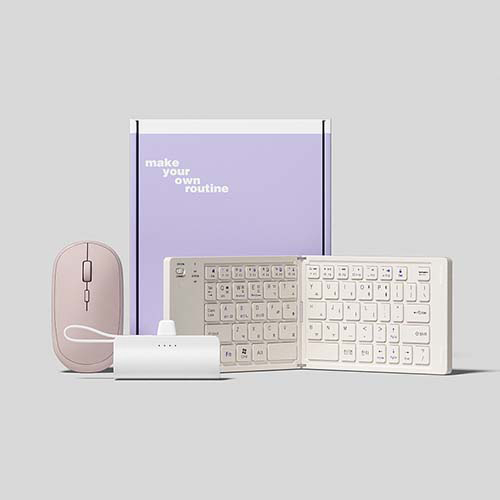 루티네 선물세트 접이식무선키보드+무소음무선마우스(02)+보조배터리