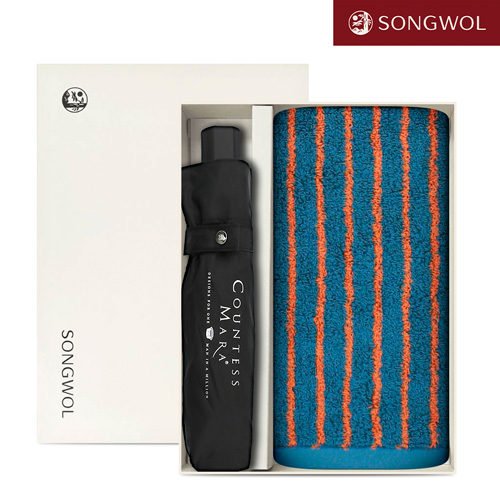 [송월타올] 송월 듀얼 스트라이프40 (180g) + 3단 폰지 우산 2P 콤보세트