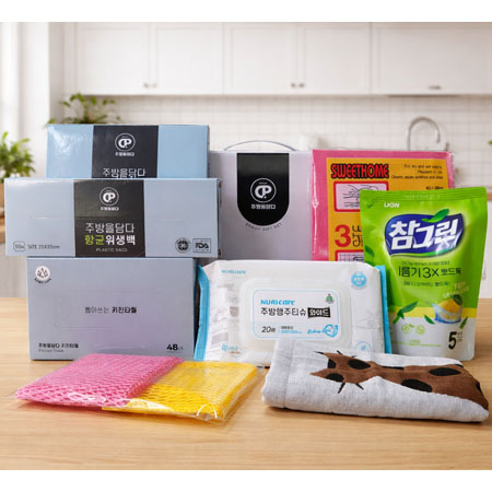 주방을담다 프리미엄선물세트/주방행주티슈/위생백/위생장갑/키친타올/참그린/망사수세미/독일행주