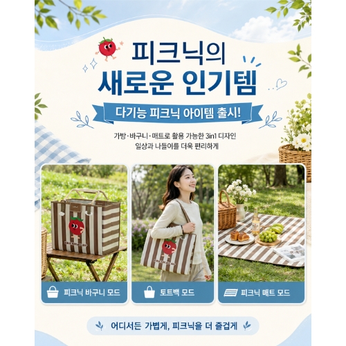프리미엄 피크닉 보냉가방 매트 겸용(피크닉가방/보냉가방/피크닉매트/접이식매트/캠핑매트/휴대용매트