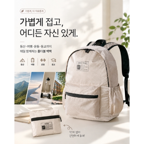 포켓 접이식 방수 수납 배낭 (접이식백팩/방수백팩/여행가방/포켓수납/휴대용가방)