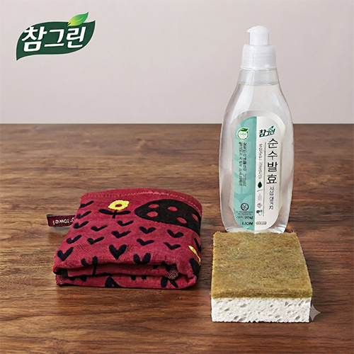 참그린 친환경 주방세제 + 친환경수세미 코코넛 + 순면 주방 고리타올 캐릭터타올