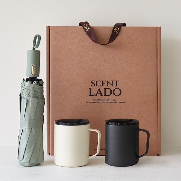 센트라도 B 골드버튼 8k 3단 자동 양우산+뉴타이탄 스텐컵 450ml 2P 세트