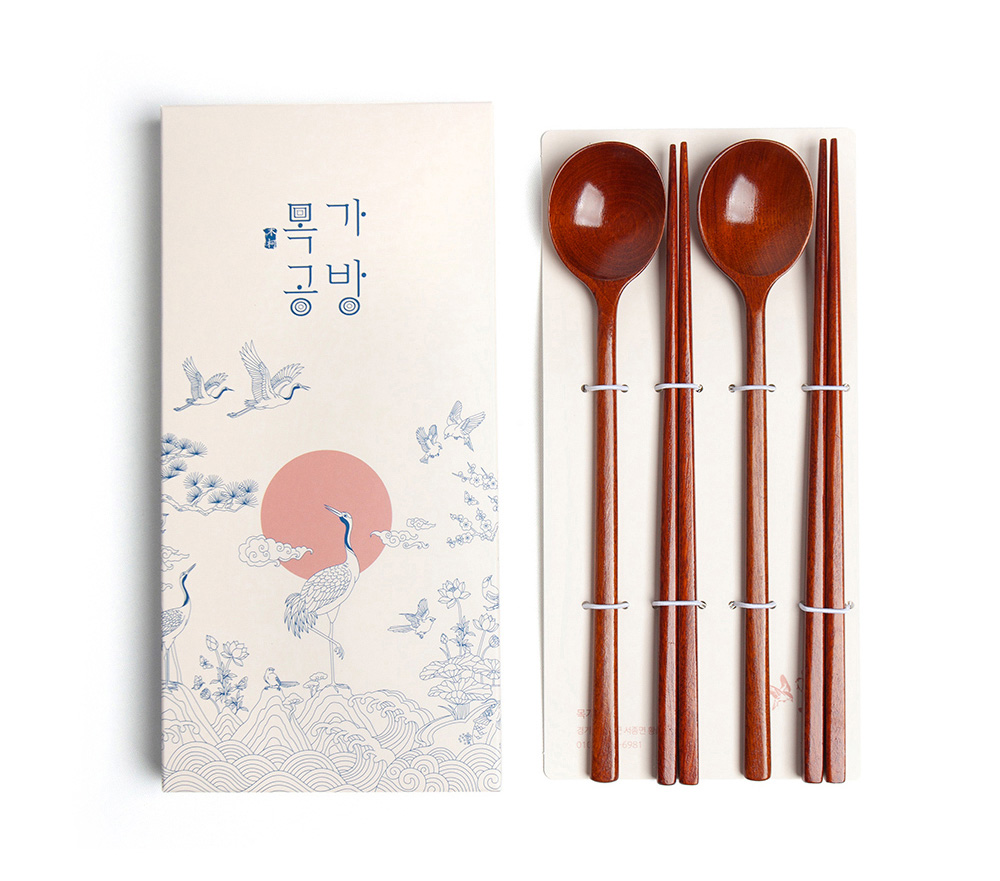 목가공방 국내 옻칠  자연 달수저 2인 선물세트