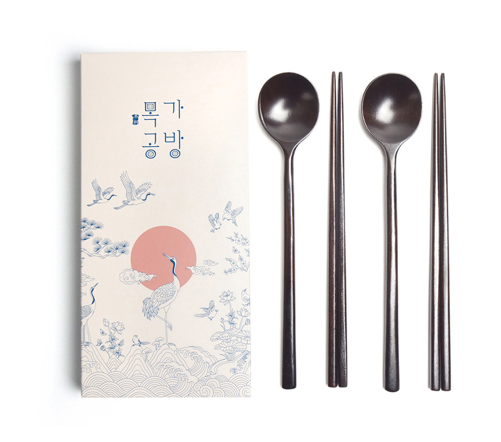 목가공방 국내 옻칠  흑당 달 수저 2인 선물세트