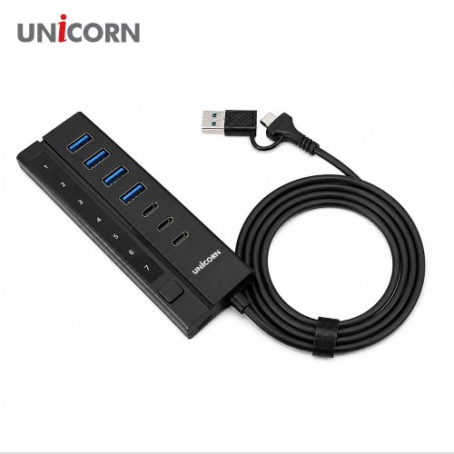 [유니콘] USB3.2 Gen1 7포트 1.2M케이블 USB멀티허브(A포트4개+C포트3개) A+C 듀얼커넥터 LH-7000AC