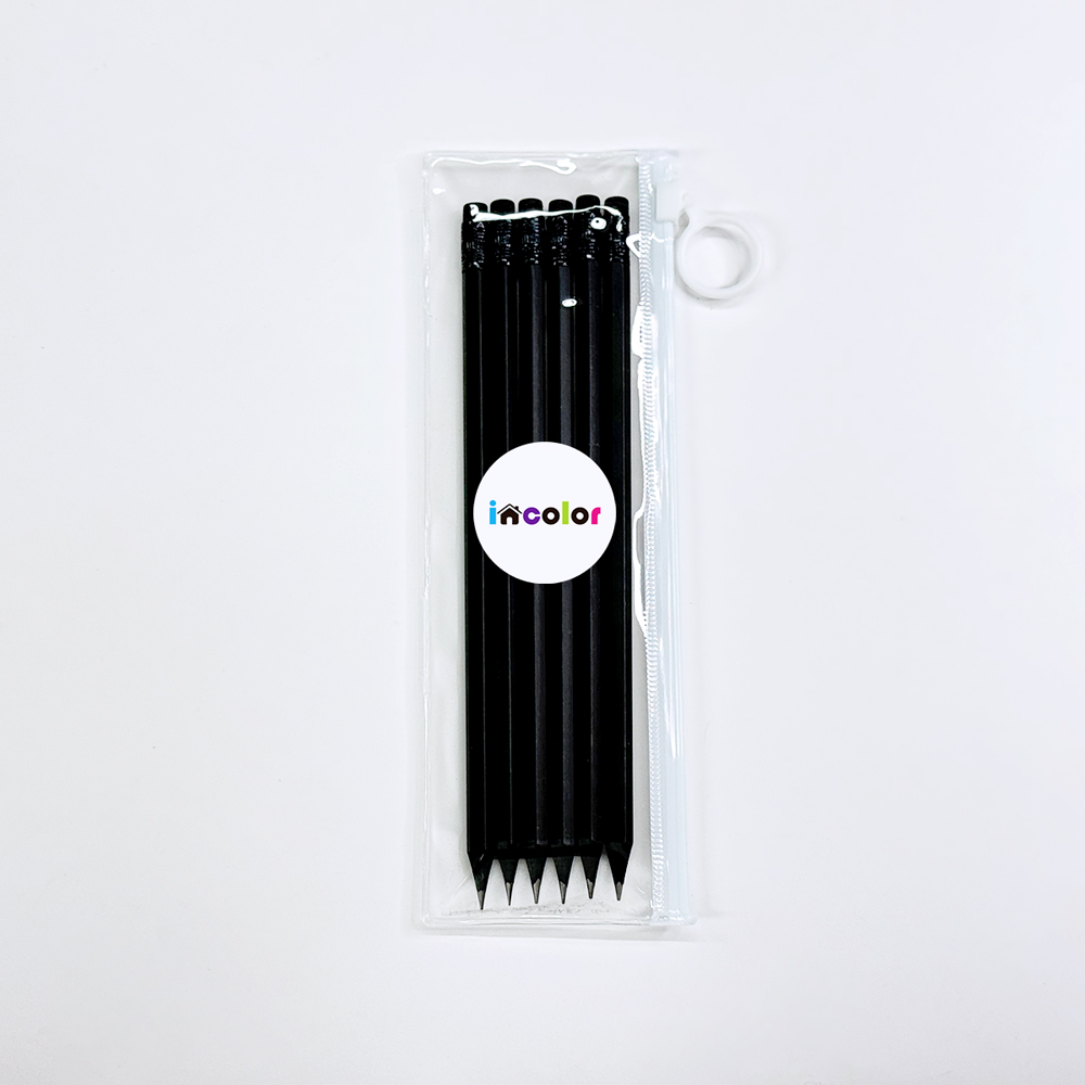 incolor 고주파 6본입 무광 흑목 지우개 육각(B) 연필세트