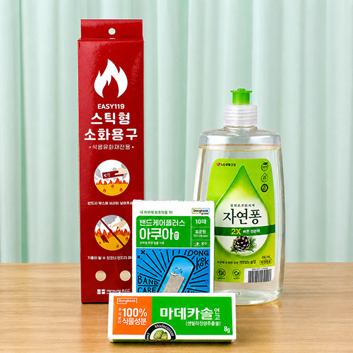주방용 식용유전용 소화용구+ LG 자연퐁 주방세제 490ml + 동국제약 마데카솔 연고 8g + 아쿠아 밴드 + 끈케이스