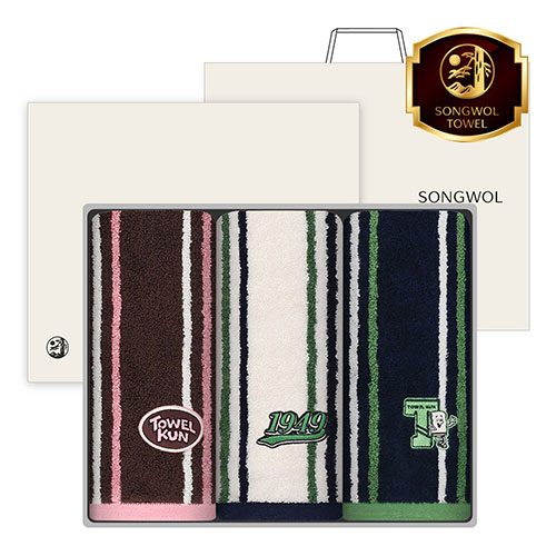 [송월타올] 타올쿤 더블 스트라이프44 30수 220g 3매 풀세트