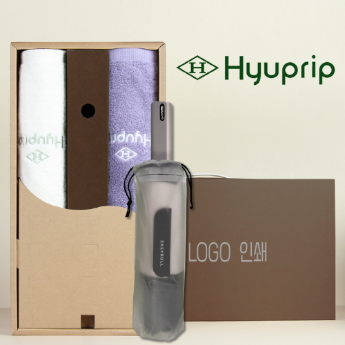 협립호텔코마170타월 2P+협립 이지롤 거꾸로 완전자동 우산 세트