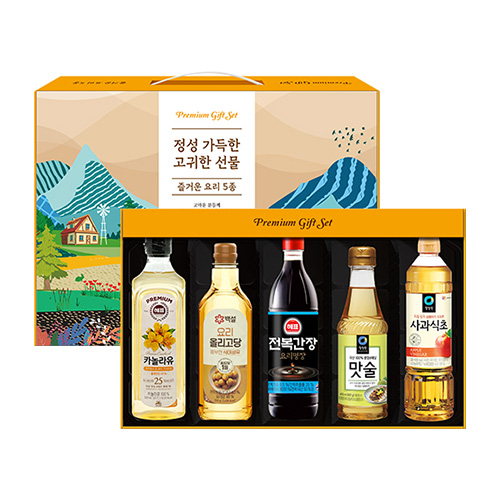 즐거운 정통요리 5종세트 (카놀라유+올리고당+전복간장+맛술+사과식초)