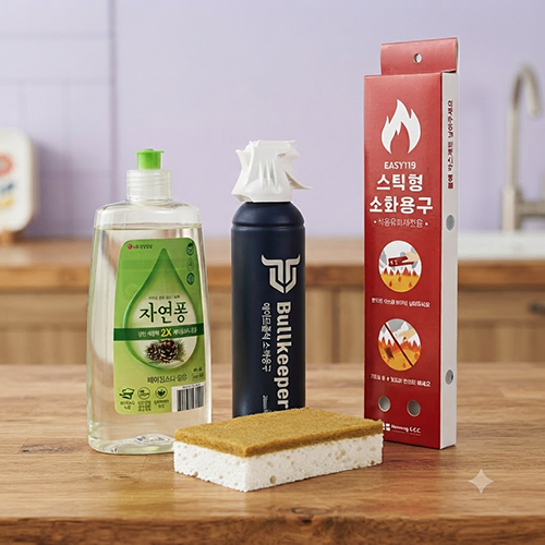 주방전용 소화용구 스틱형 + 미니 소화용구 + LG생활건강 자연퐁 주방세제 500g + 친환경 코코넛 수세미